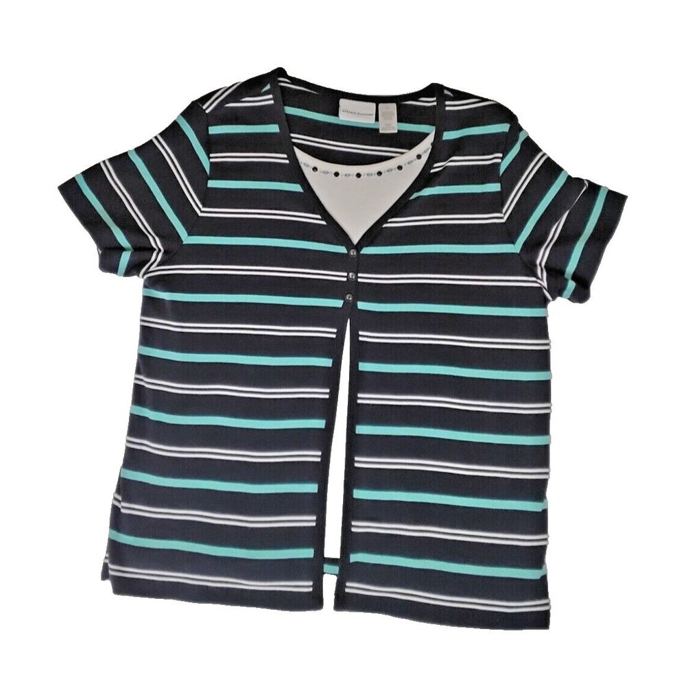 Alfred Dunner Striped Sweater Short Sleeve With Rhinestones Size Large